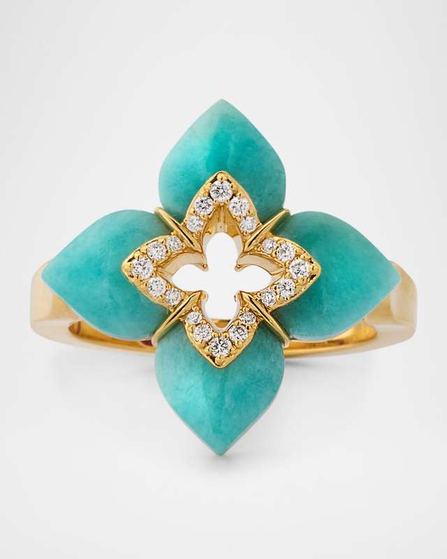 Souffle 18K Yellow Gold Diamond Venetian Princess Ring with Gemstones, Size